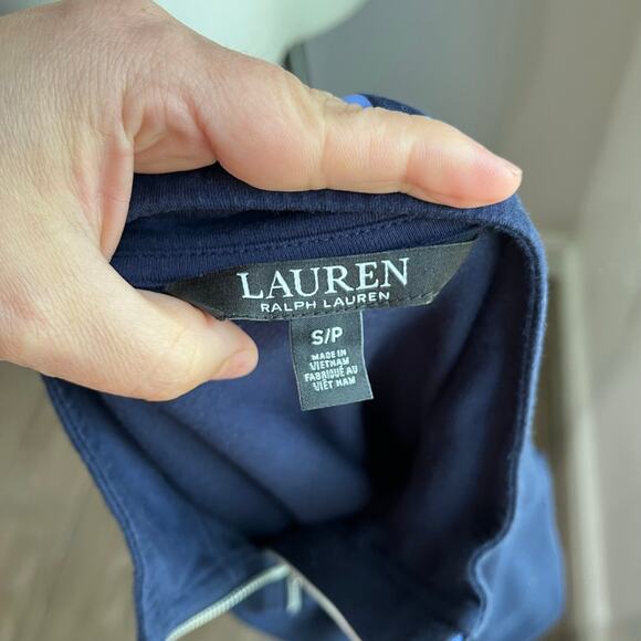 Lauren Ralph Lauren Blue Lightweight Jersey Quarter Zip Pullover Sweater Size S - Picture 4 of 10